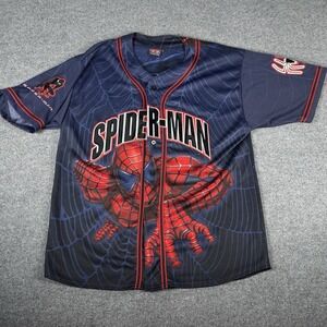 Vintage 2002 Spider-Man Marvel Baseball Jersey Adult Large Red Blue
